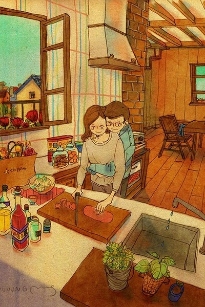 唯美温馨爱情插画图片