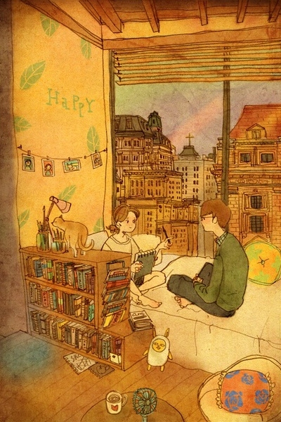 唯美温馨爱情插画图片
