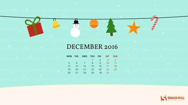 2016年12月圣诞节日历电脑壁纸