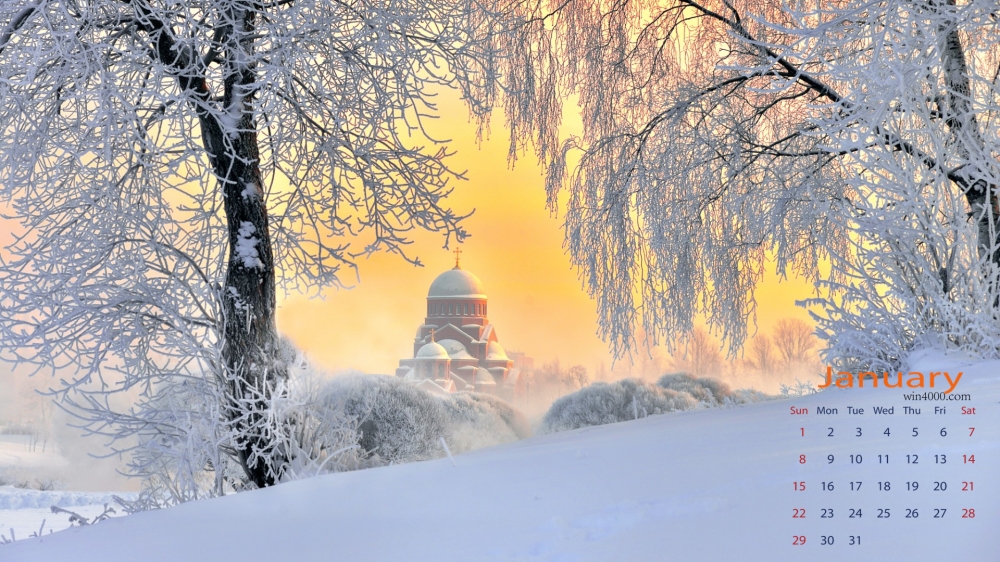 2017年1月唯美雪景自然风光日历壁纸