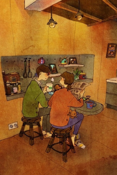 唯美温馨爱情插画图片