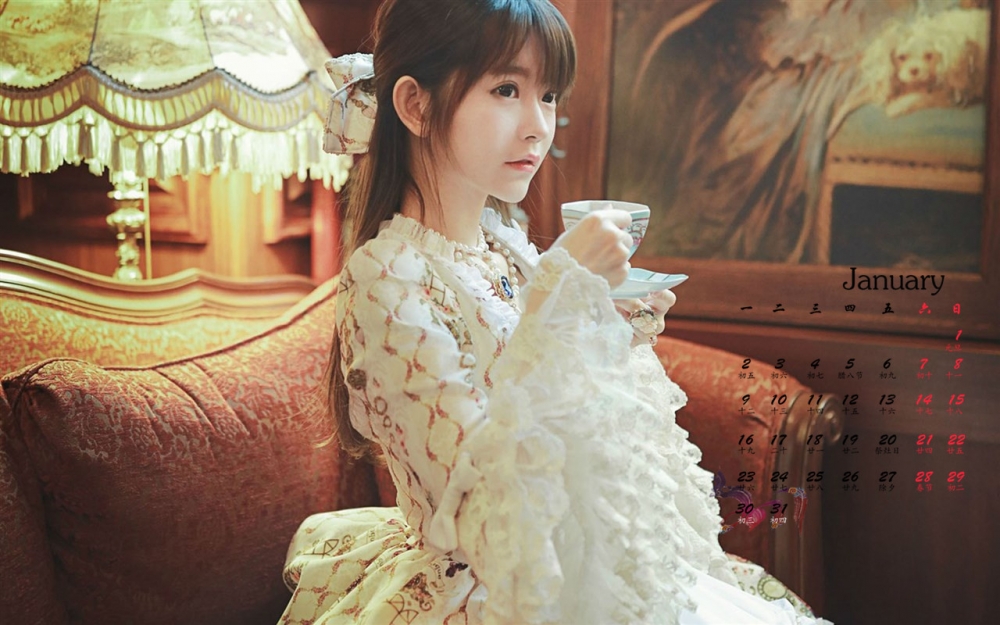 2017年1月韩国美女Yurisa英伦风高清日历壁纸