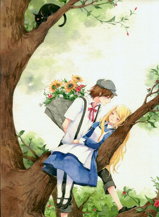 情侣唯美浪漫的插画