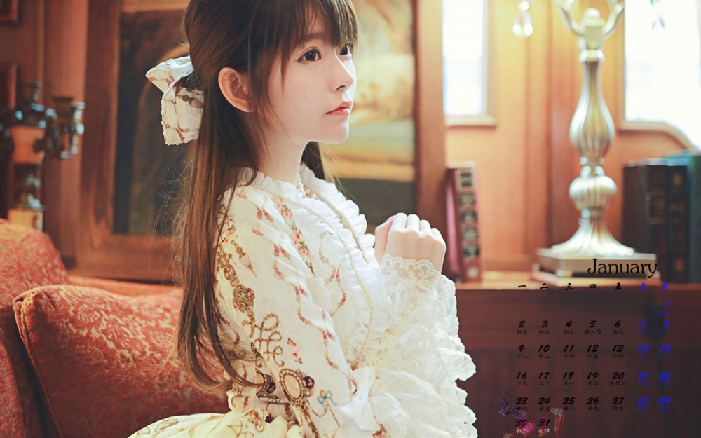 2017年1月韩国美女Yurisa英伦风高清日历壁纸
