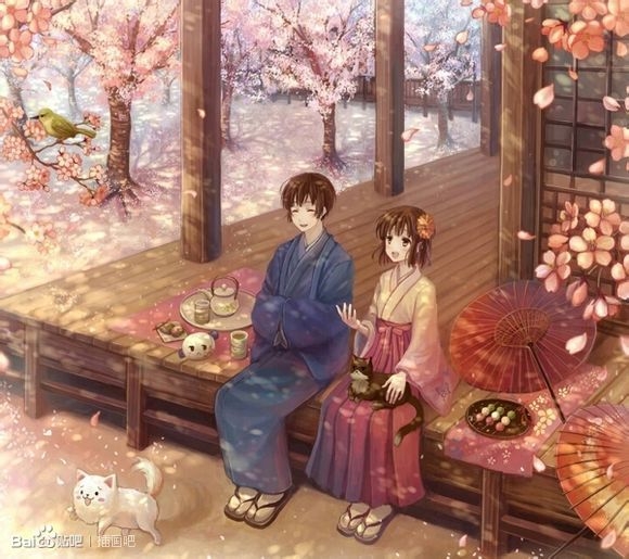 情侣唯美浪漫的插画