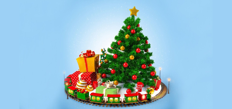 圣诞快乐,玩具,礼品,圣诞树,火车轨道,装饰品,壁纸