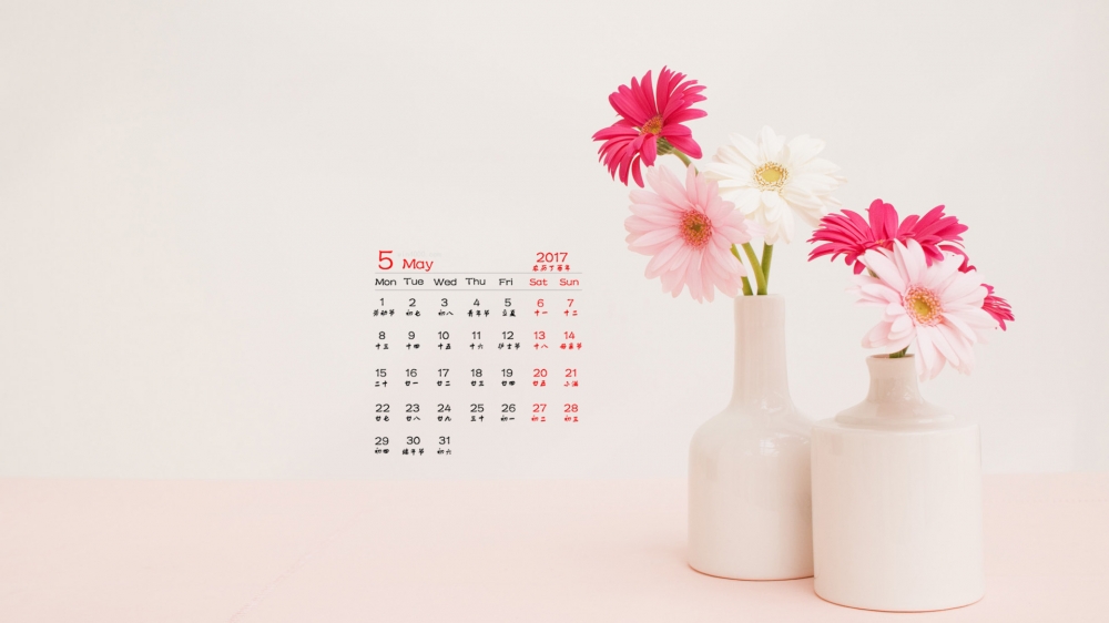 2017年5月唯美小清新护眼盆栽日历壁纸