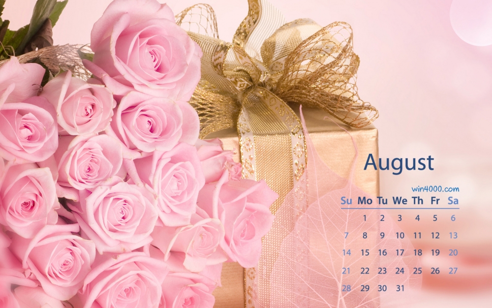 2016年8月日历粉色玫瑰高清图片电脑桌面壁纸下载