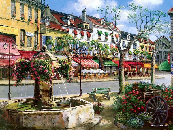 画出来的美丽小镇风景