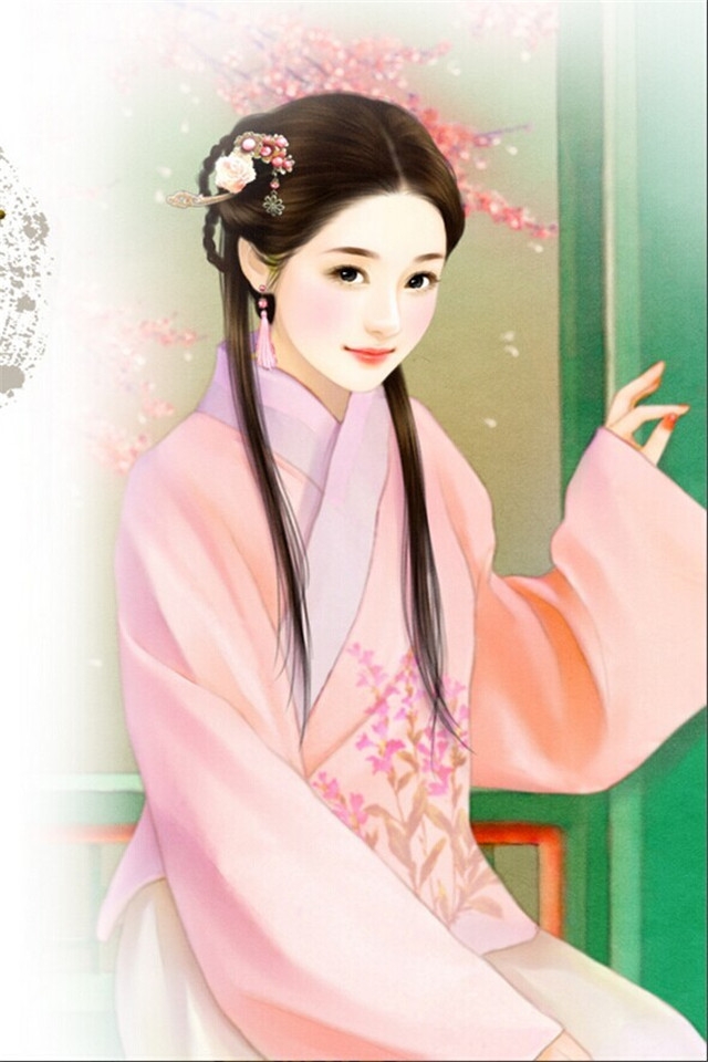 小清新古装美女手绘图片手机壁纸下载