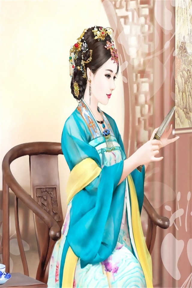 小清新古装美女手绘图片手机壁纸下载