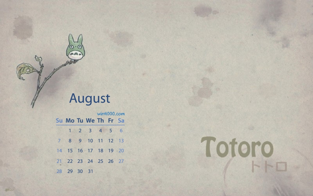 2016年8月日历可爱龙猫唯美手绘图片电脑桌面壁纸下载