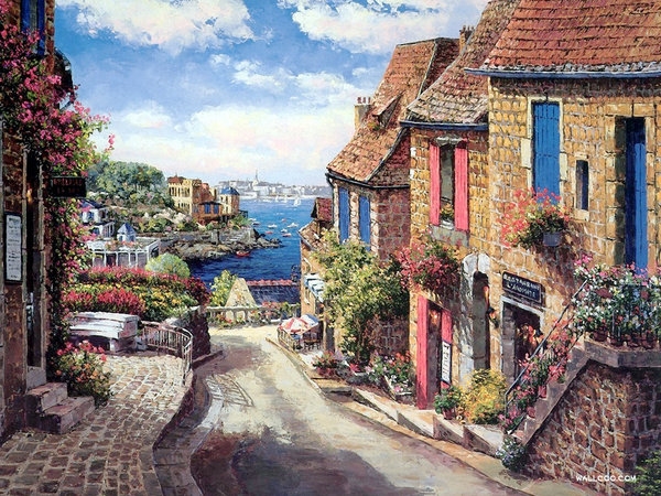 画出来的美丽小镇风景