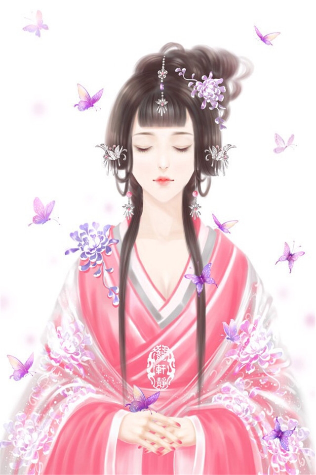 小清新古装美女手绘图片手机壁纸下载