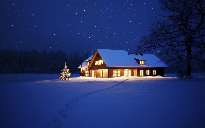 夜晚星空雪景桌面壁纸