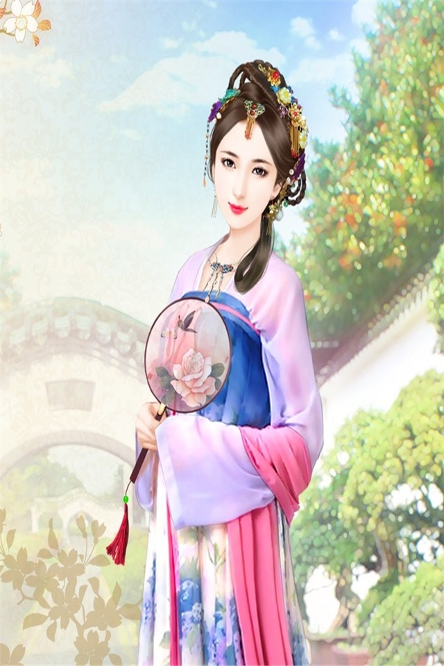 小清新古装美女手绘图片手机壁纸下载
