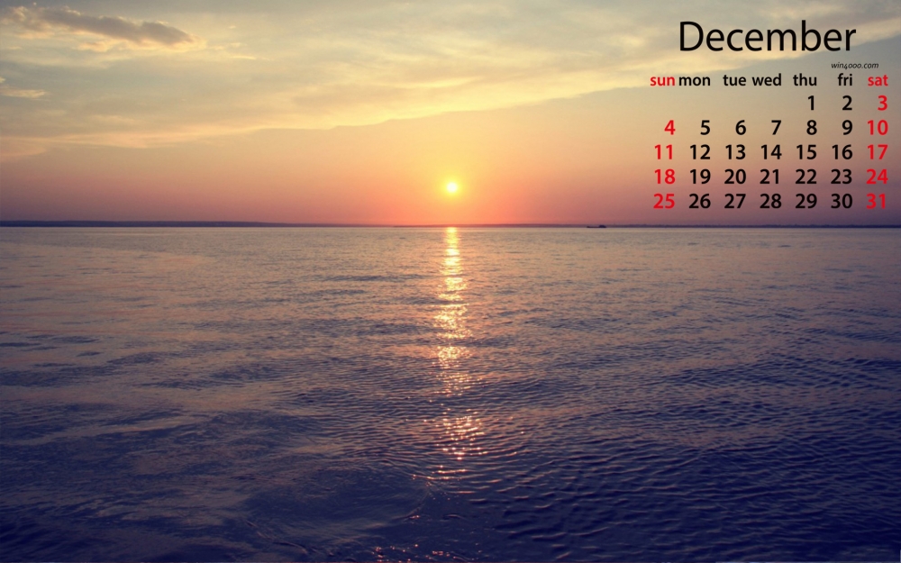 2016年12月日历海边日出日落唯美风景壁纸下载