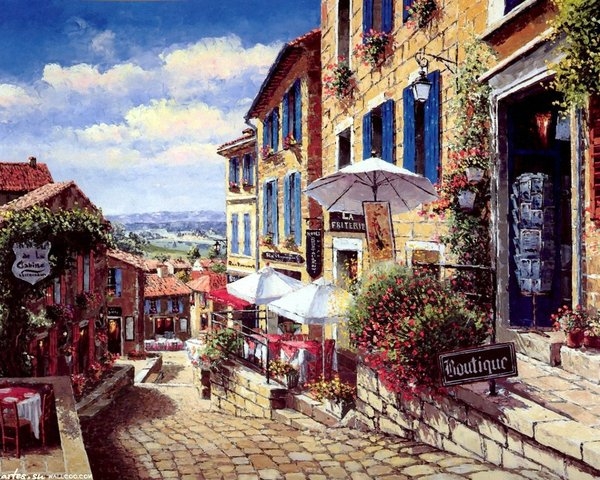 画出来的美丽小镇风景