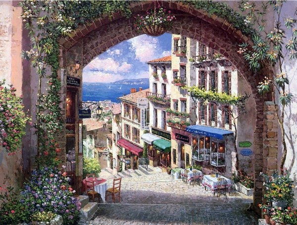 画出来的美丽小镇风景