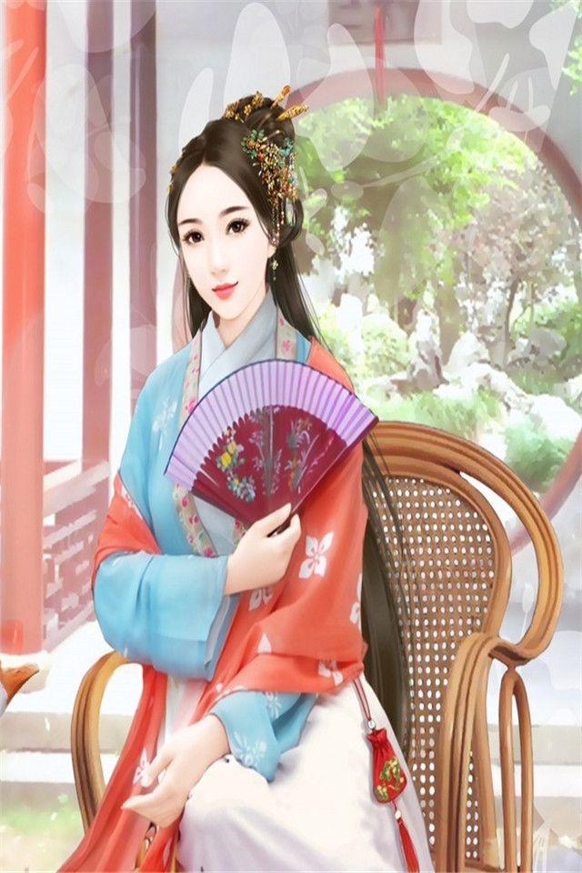 小清新古装美女手绘图片手机壁纸下载