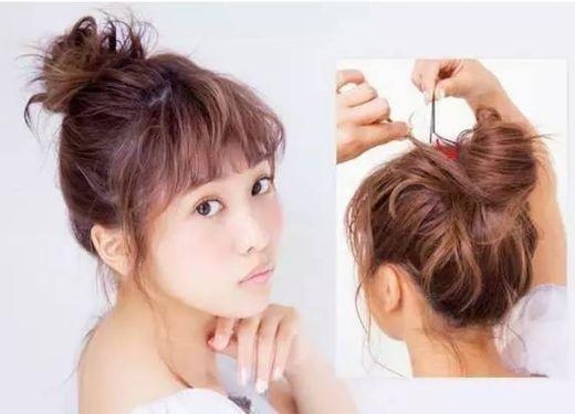 蓬松凌乱感丸子头 5分钟就能搞定！