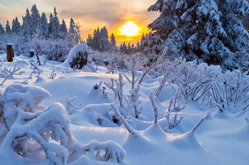唯美的冰天雪地日出自然风景图片