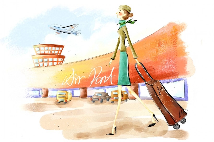 女孩旅行度假卡通图片