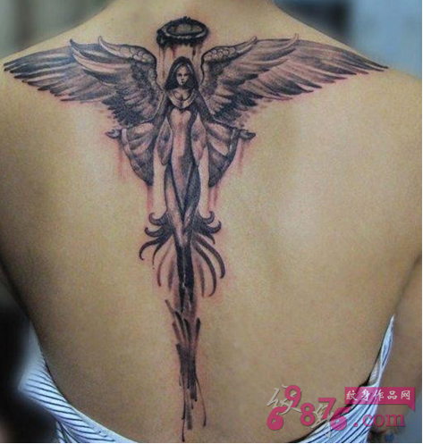 女性后背天使纹身图案大全