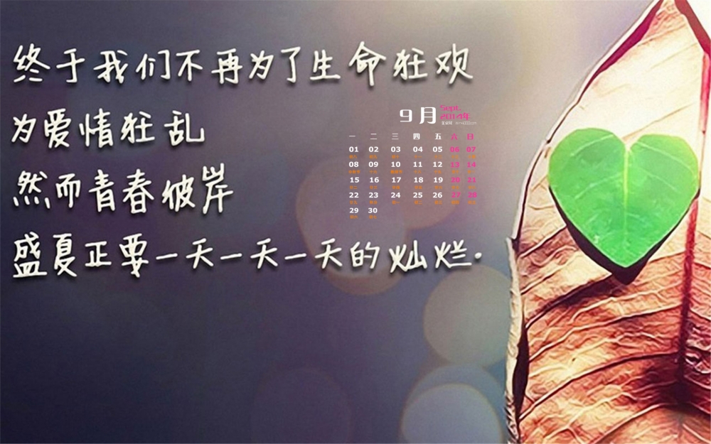 2014年9月日历壁纸非主流唯美意境青春语录高清