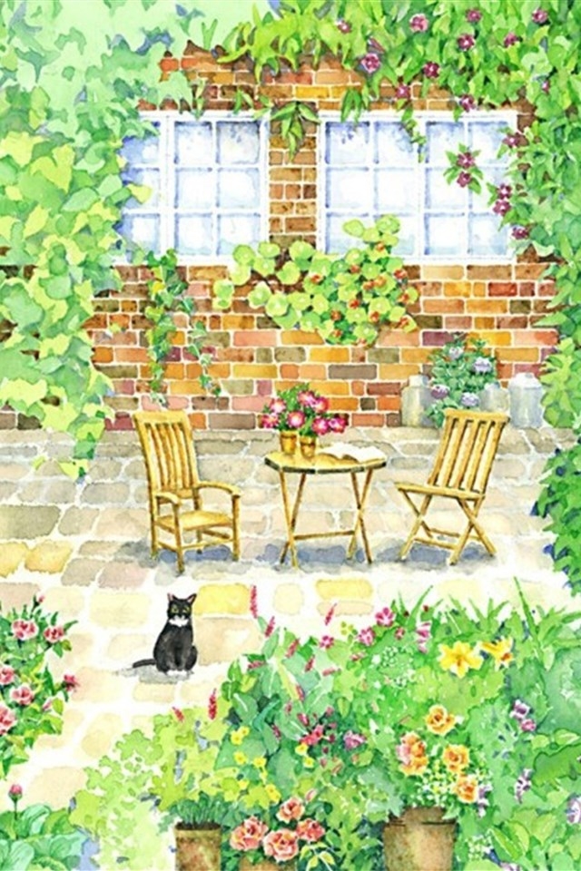 田园猫咪插画iphone手机桌面壁纸下载