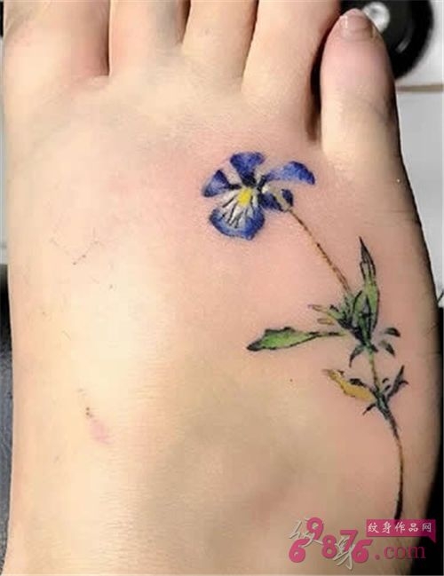 紫色花时尚脚背纹身图案