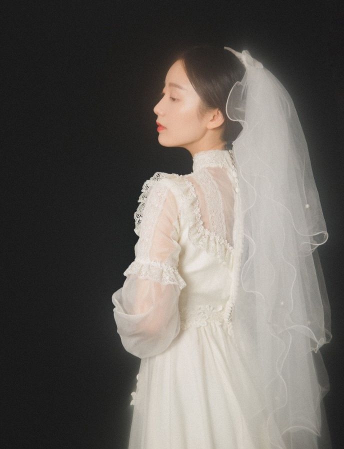 唯美的黑底公主型婚纱图片