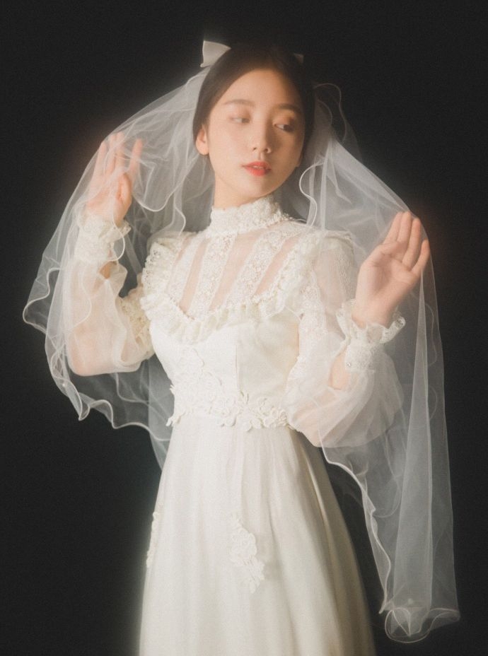 唯美的黑底公主型婚纱图片