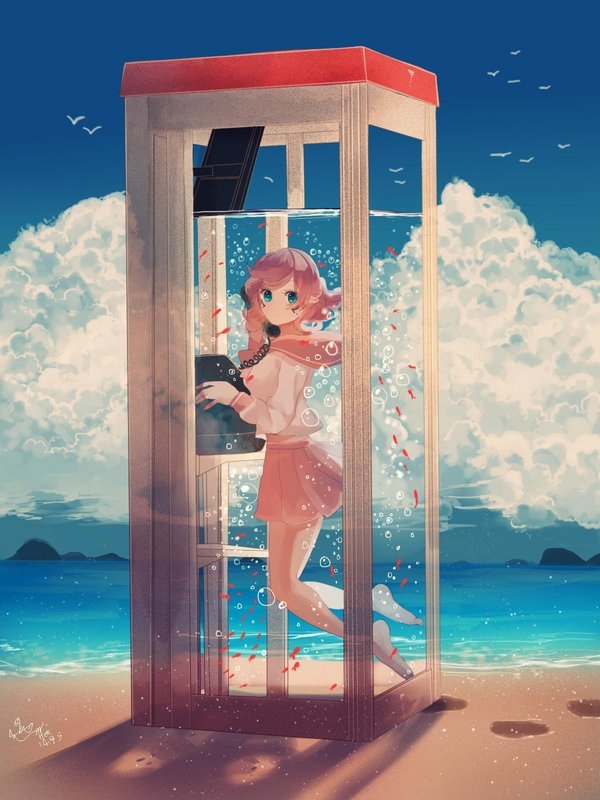 夏日清新沙滩卡通少女头像