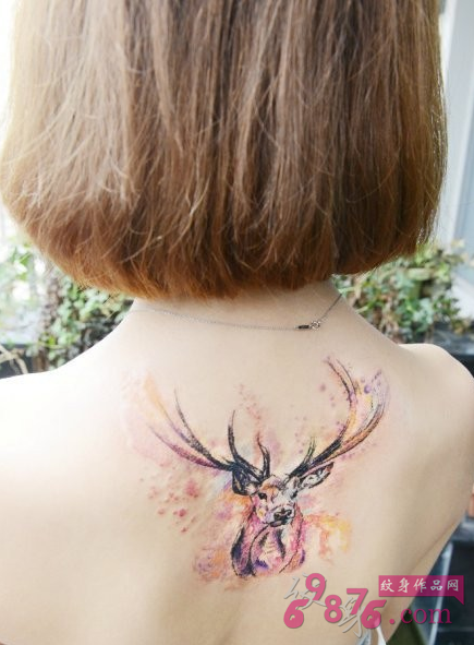 女生后颈小清新麋鹿纹身图案图片