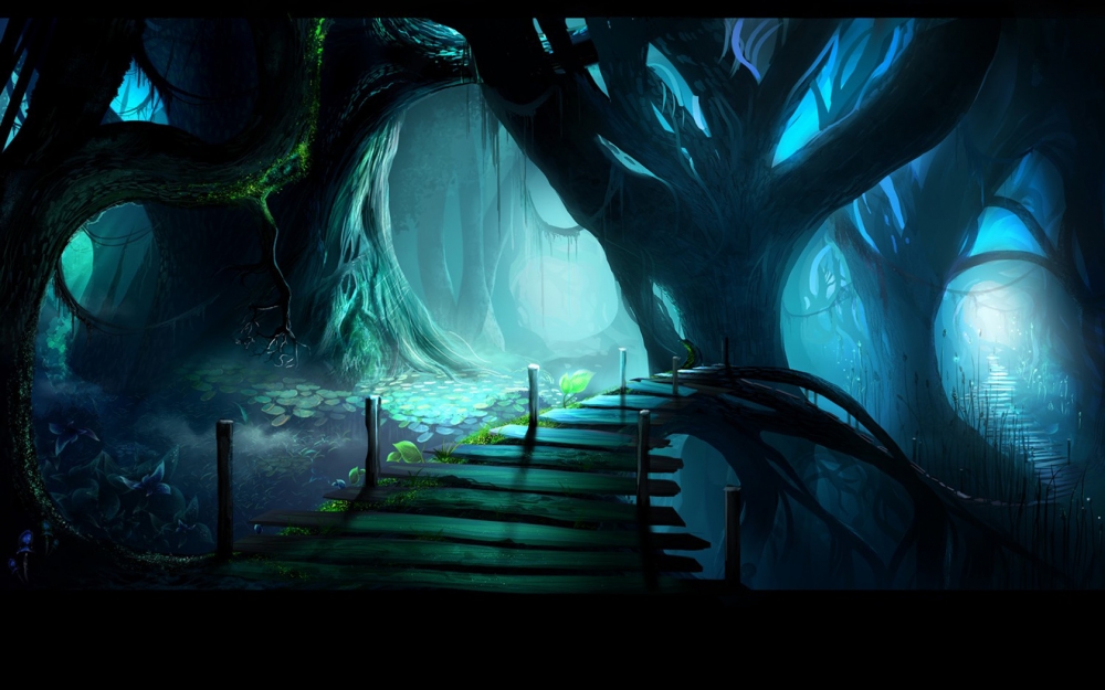 夜幕下的神秘森林高清壁纸图片
