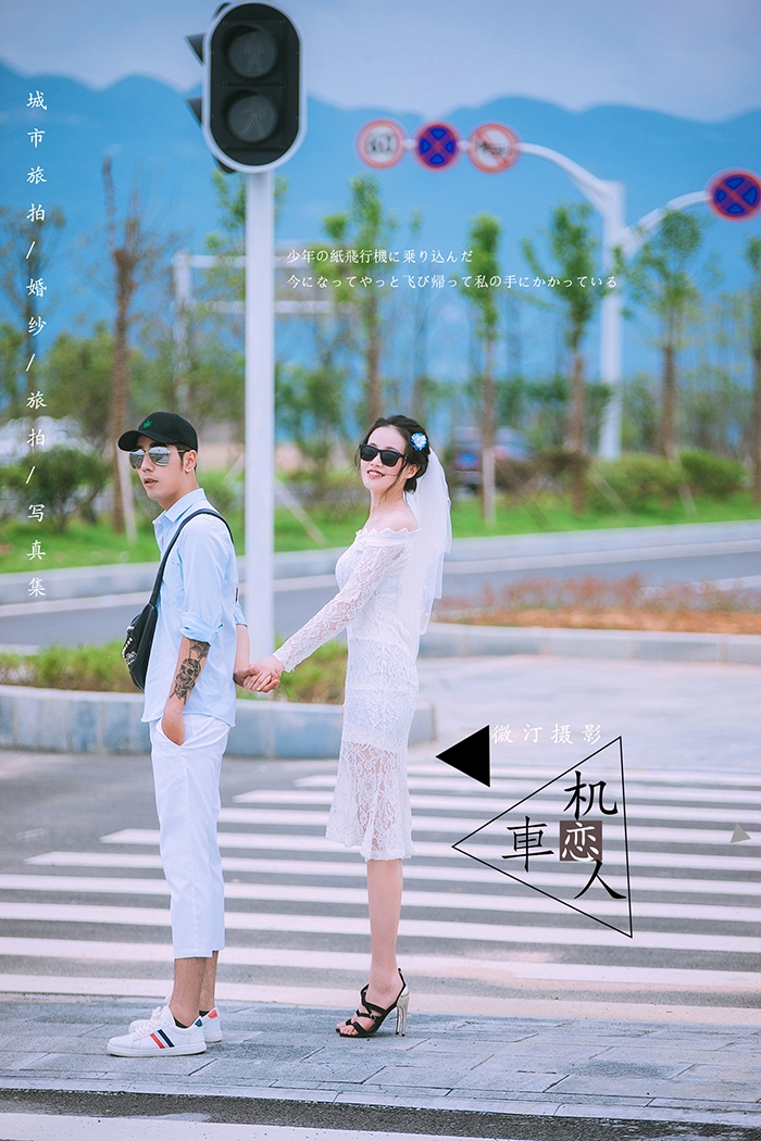 机车恋人创意婚纱照