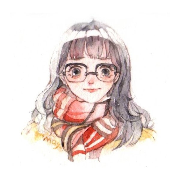一笔一个美景卡通女生头像