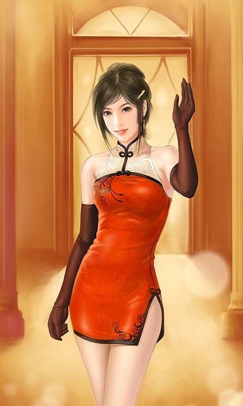 性感民国旗袍美女插画图手机壁纸下载