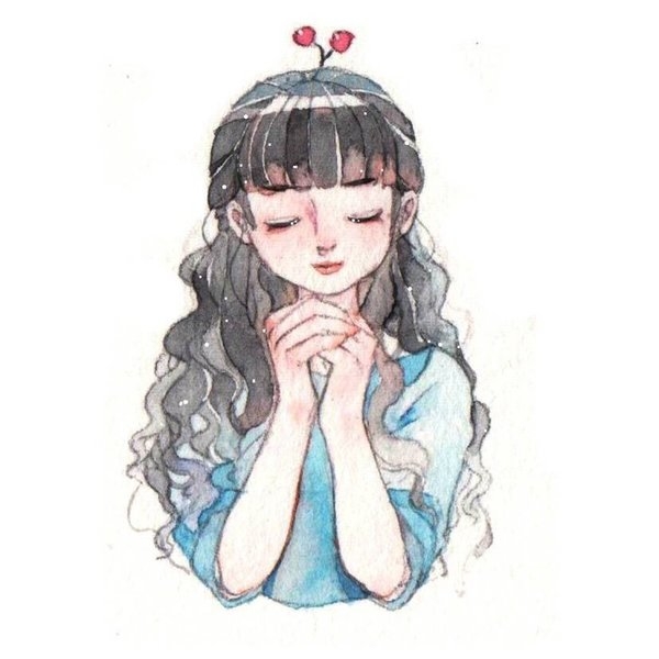 一笔一个美景卡通女生头像