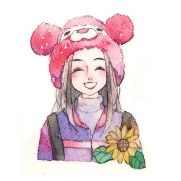 一笔一个美景卡通女生头像