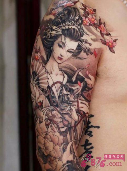 日本艺伎水彩纹身人物纹身图案