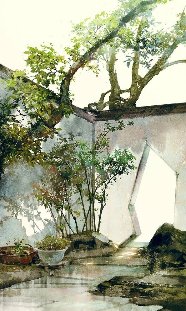 小清新水墨山水画图片