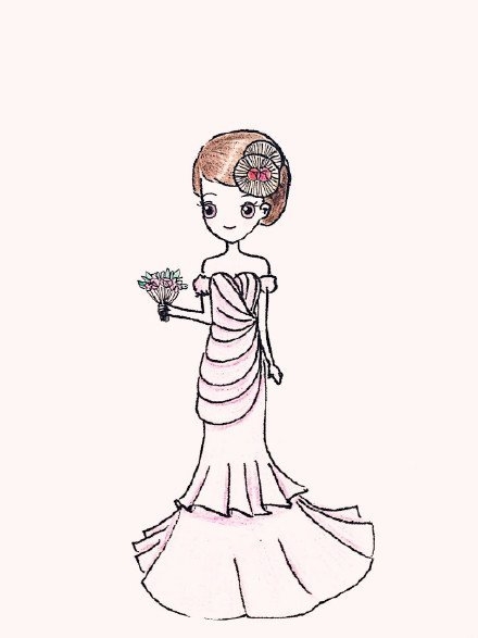 卡哇伊的手绘婚纱裙图片
