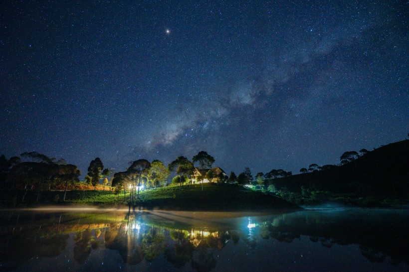 星空下的湖泊美景风景图片