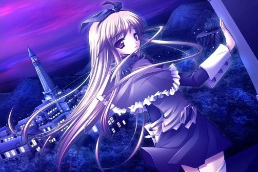紫色飘逸的长发动漫美少女图片
