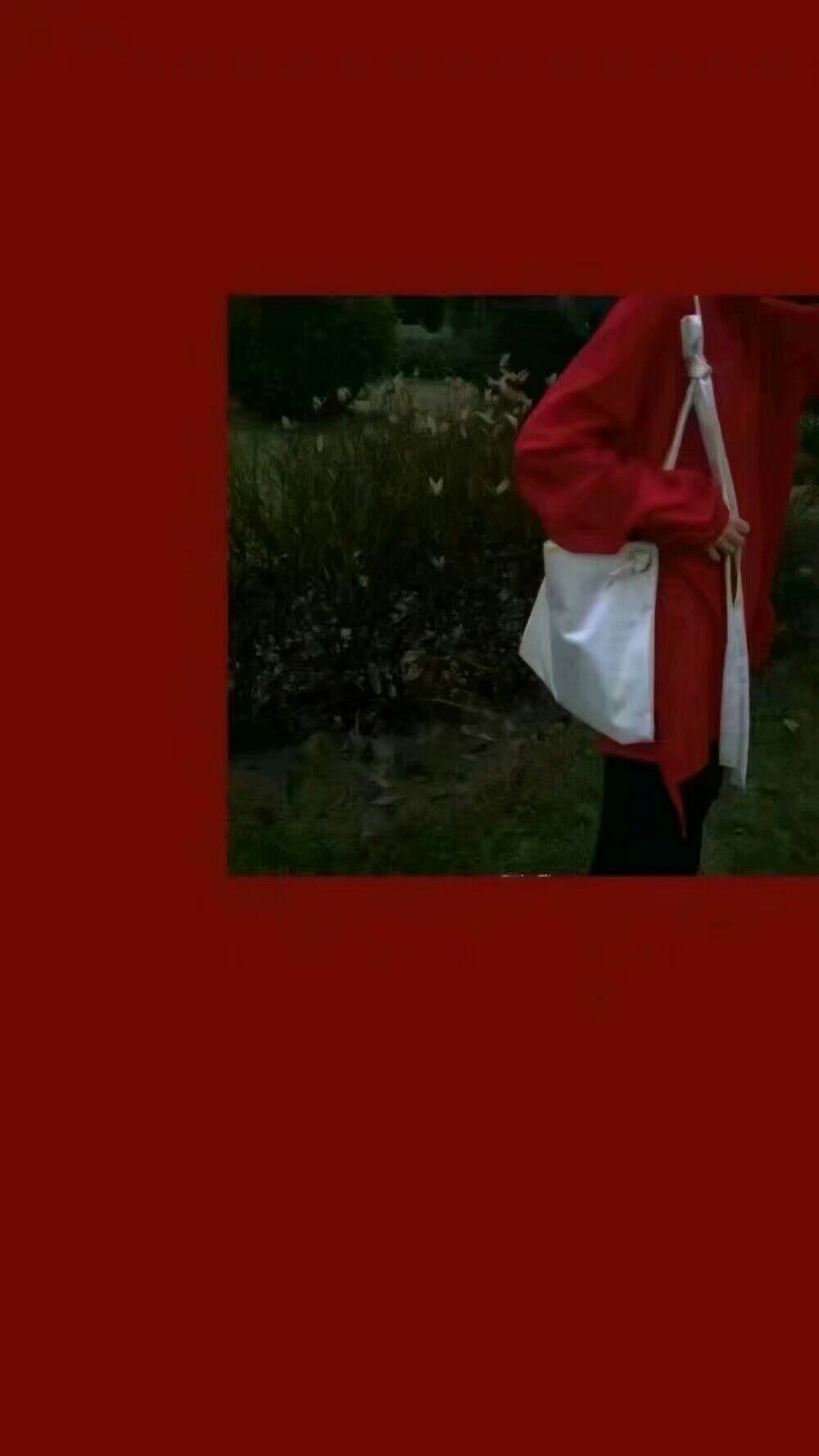 红色少女风带字手机壁纸图片
