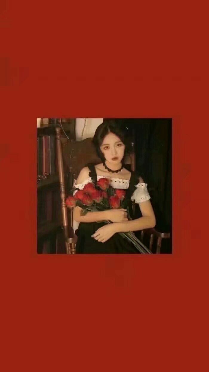 红色少女风带字手机壁纸图片