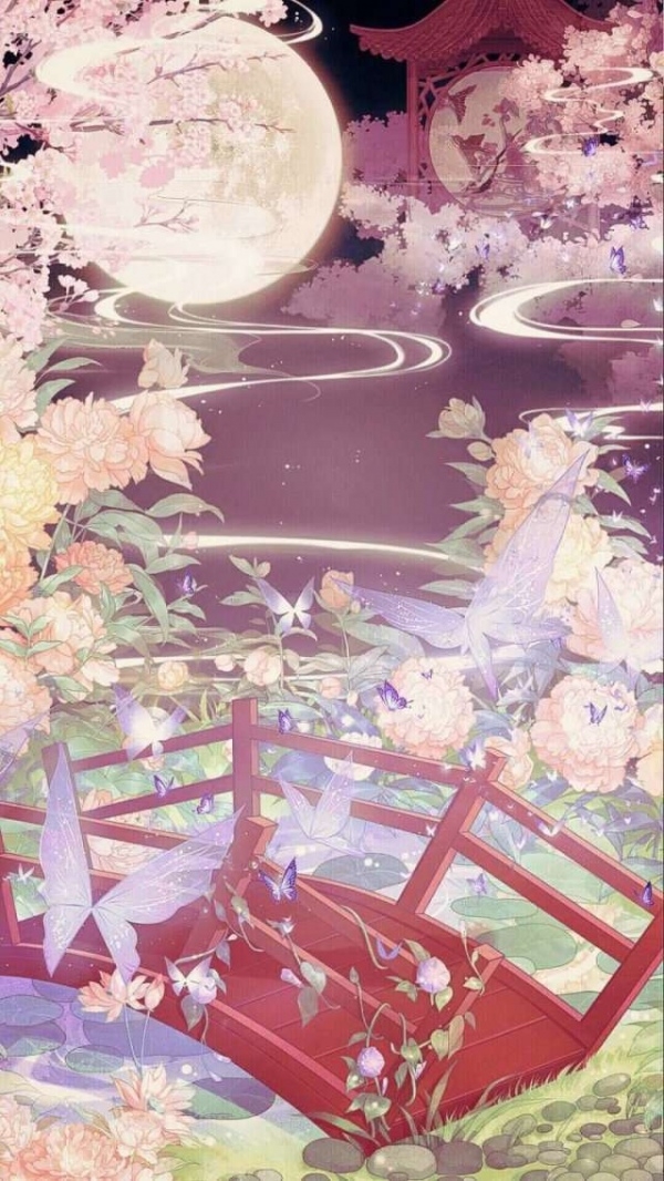 月明星稀的夜晚在桃枝下的桥头相会唯美卡通头像