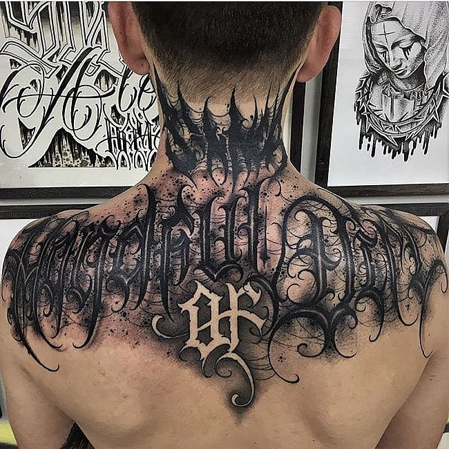 男士后背欧美纹身花体字母纹身图案